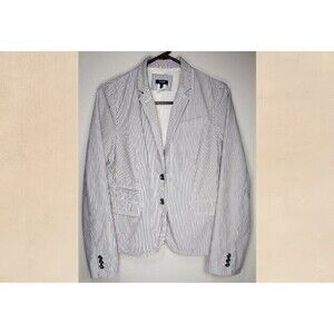 J Crew Womens Size 4 Striped Blazer Gray Cream Travel Work Boho Lightweight Cute